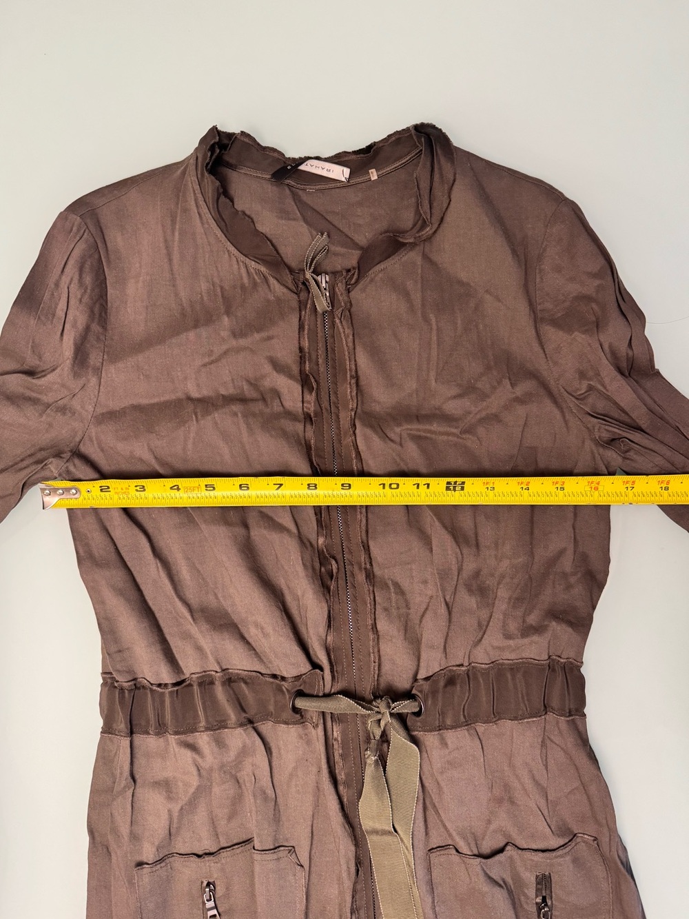 Elie Tahari Dark Olive Green Linen Blend Zip Utility Dress Trench Style Size 8 - Picture 6 of 13